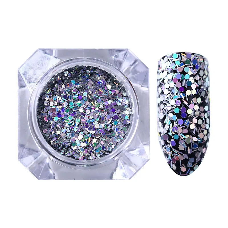 Pattern 2 1g 1 коробка лазерные серебряные блестки для ногтей пыль мульти форма советы лак для ногтей Сделай Сам хлопья украшения Маникюр - Цвет: Pattern 2 1g