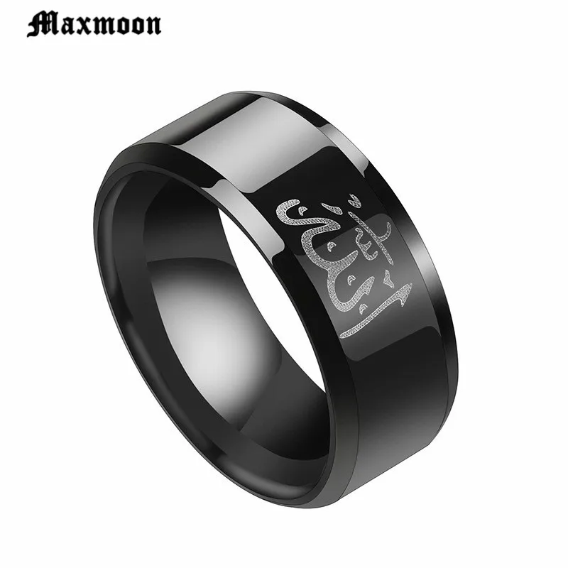 Мужское кольцо из титановой нержавеющей стали MaxmoonFashion черное мусульманское с
