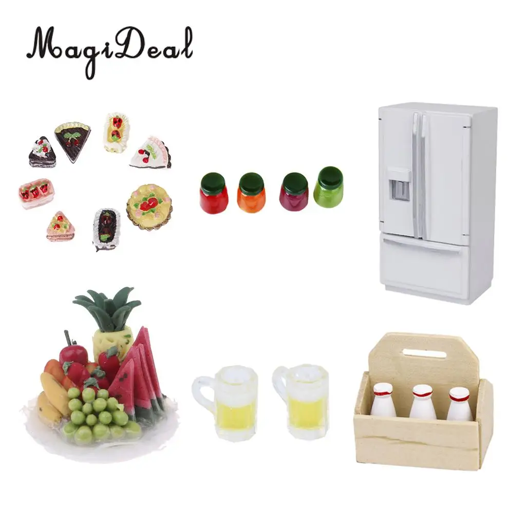 MagiDeal 1/12 кукольный домик, современные кухонные аксессуары, мини холодильник и яркий набор для еды и напитков, для кукол, домашний декор, игрушки