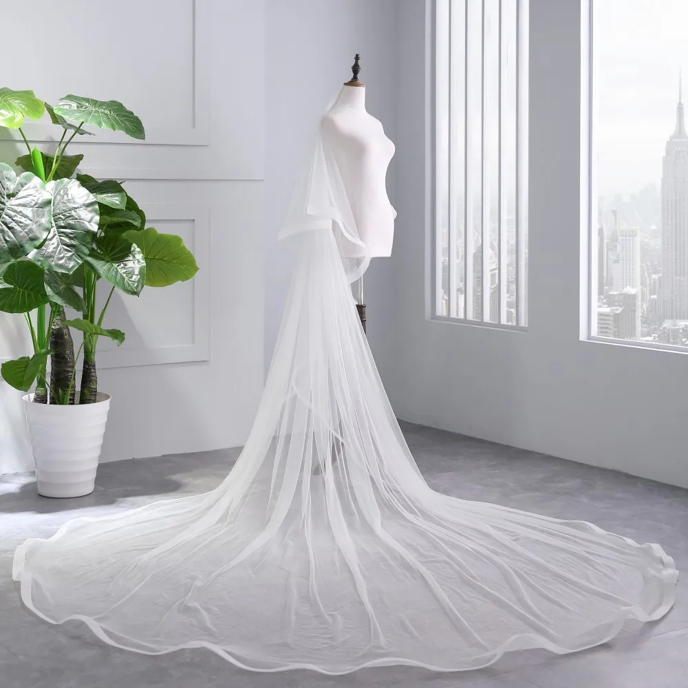2018 White Ivory Cathedral Wedding Veils Long Ribbon Edge Bridal Veil with Comb Accessories Bride Mantilla | Свадьбы и торжества