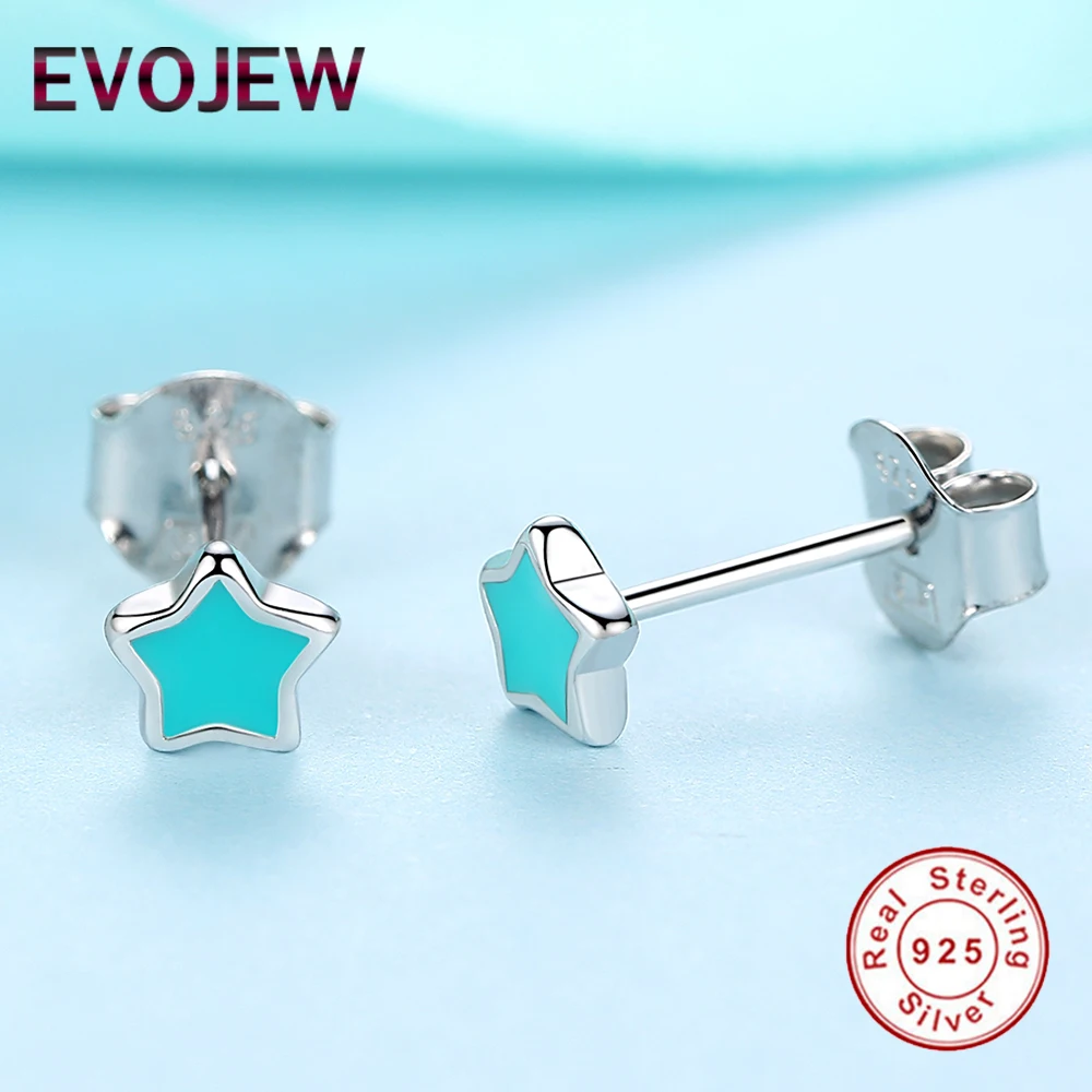 EVOJEW Модные женские серьги 2019 ювелирные изделия Звезда Эмаль гвоздики 925 пробы