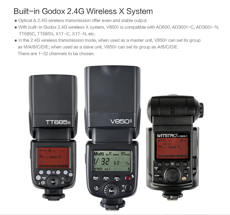 Godox V850II Speedlite 2,4G GN60 Беспроводная X СИСТЕМА Литиевая Батарея Вспышка Speedlite для Canon Nikon sony Pentax Olympus