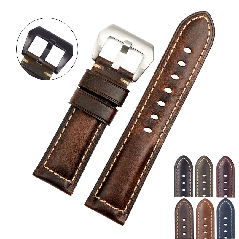 

EACHE 20mm - 26mm Classical Oil Waxed Leather Watch band For Man