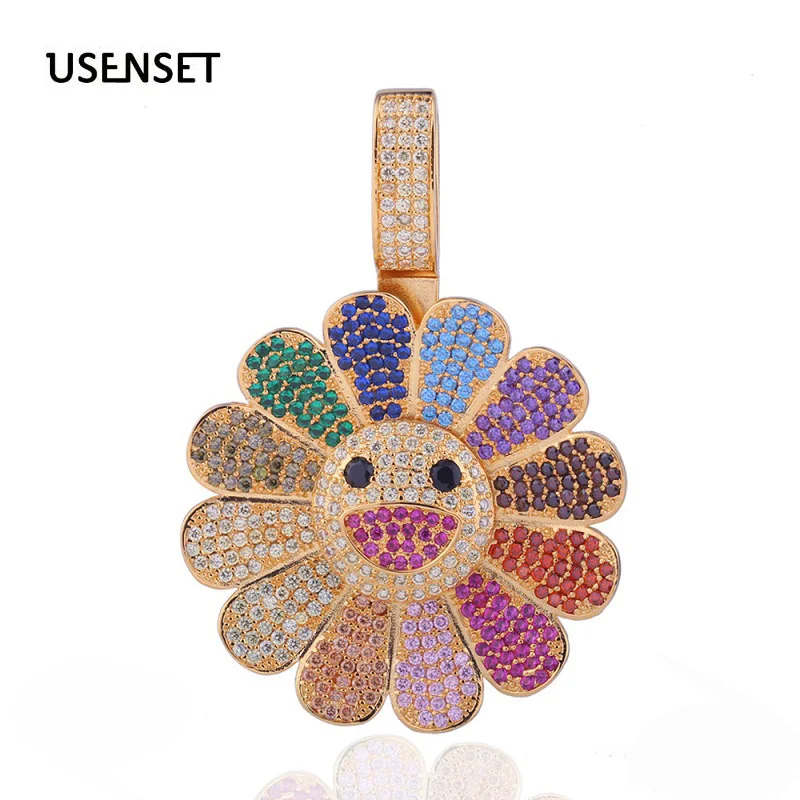 USENSET продукт стартер Такаши Мураками может вращаться 3А циркон Bling Подсолнух кулон