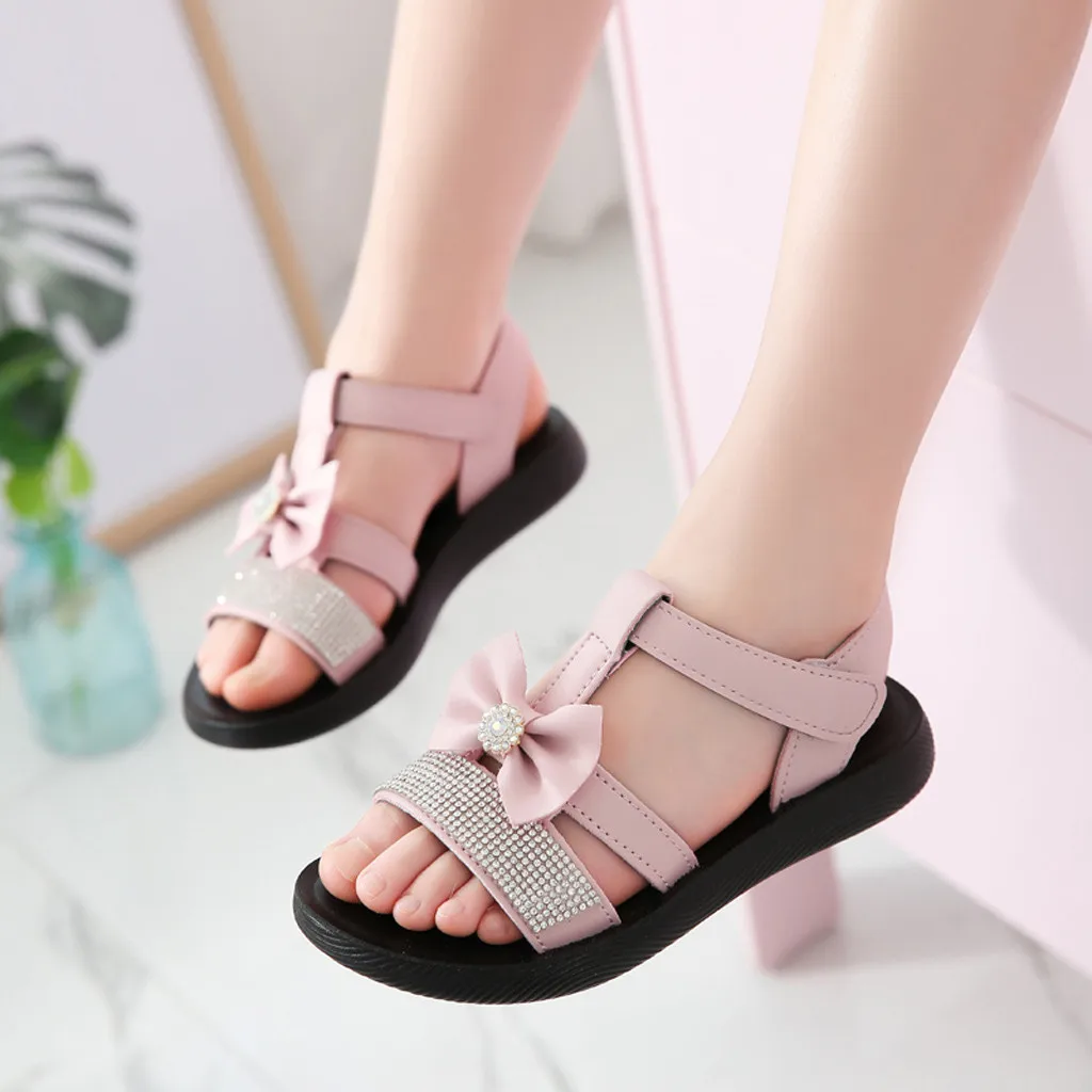 Huang Neeky W#4 новые модные детские сандалии Кристалл для Девушки Лето Повседневные сандалии обувь цветок плоский каблук подарки для детей