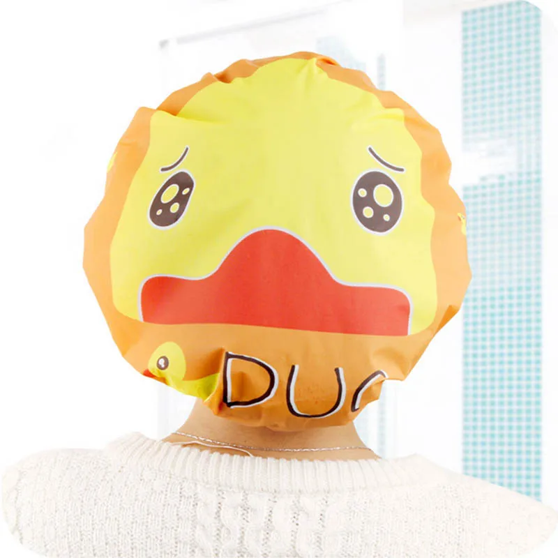 Yellow Duck Милый мультяшный колпачок для душа, женская шапка для ванны и сауны, кружевная эластичная лента, шапочка для спа, женская детская Защитная шапка для волос - Цвет: Yellow Duck