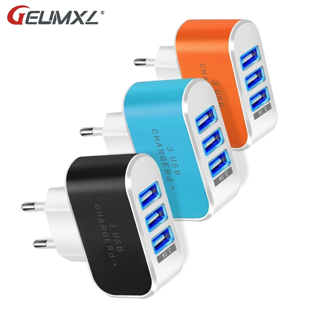 

Universal Mobile Phone Travel A.C. Source 3 USB Charger No Fast Charging Wall Charger For Apple iPhone Samsung Xiaomi Huawei 3A