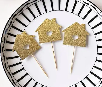 

Glitter New House Housewarming Birthday Cupcake Toppers baptism House Moving Party Decor food treats picks