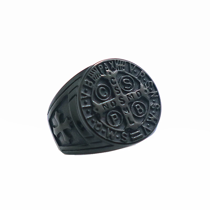 

Mens CSPB CSSML NDSMD Saint Benedict of Nursia 316L Stainless Steel Black Newest Ring