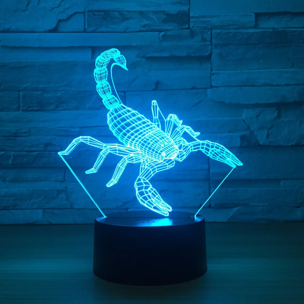 Скорпион 3D светодиодный светильник 7 цветов RGBW домашний декор атмосферу ночной