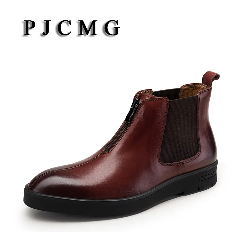 Ботинки мужские из натуральной кожи на эластичной резинке с острым носком | Обувь