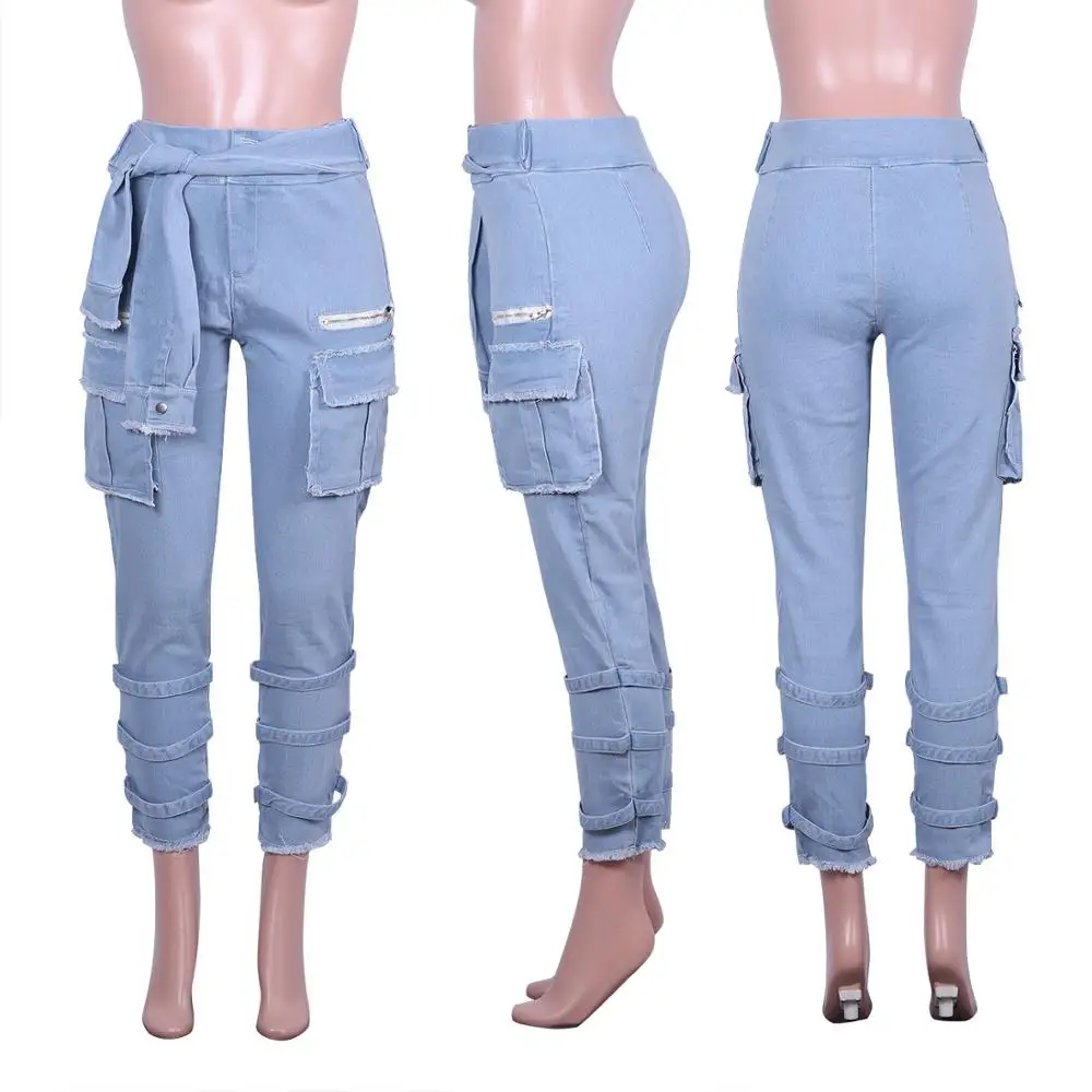 

Echoine Black/White/Blue Tie Up Buttons High Waist Jeans Denim Pants with Pockets Women Long Vintage Trousers Casual Outfits