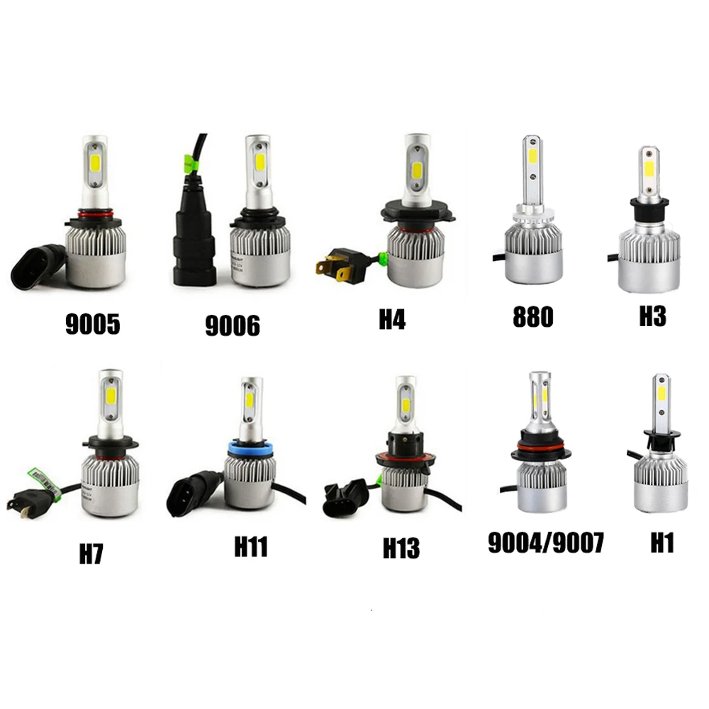 2 шт./лот светодиодный S2 H4 H7 H1 COB светодиодный лампы для передних фар H11 H13 12V 9005 9006 H3 9004 9007 9012 36 Вт 8000LM Автомобильный светодиодный светильник 6500K