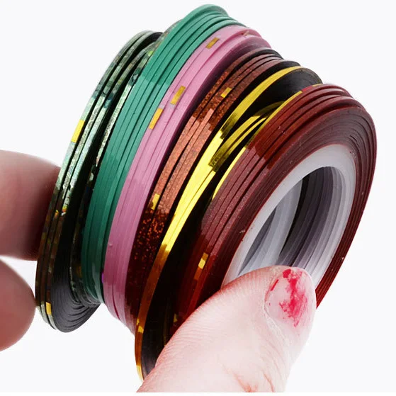 10 Шт./упак. Смешать Цвет Клейкой Ленты Ногтей Полосы Rolls Striping Лента Line Золото