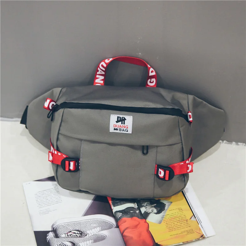 Gray Waist pack Unisex Waist Bag Fanny Pack Large Capacity Chest Bags Bum Package Street Style Hip Hop Packs Solid Color Oxford Cloth Handbag - Цвет: Gray Waist pack