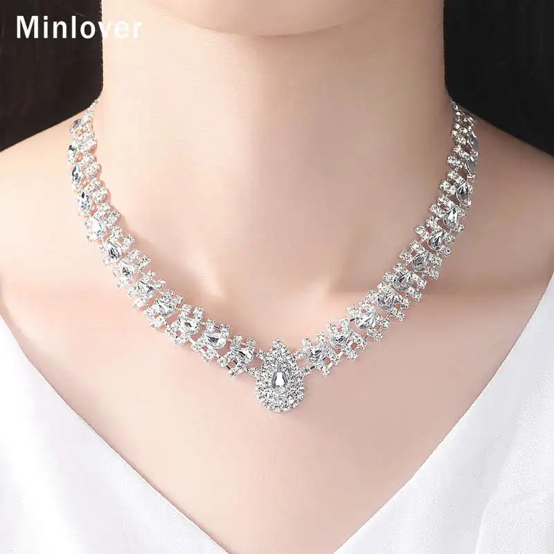 Minlover Серебряный Цвет Кристалл Свадебные Ювелирные наборы для невесты женщин