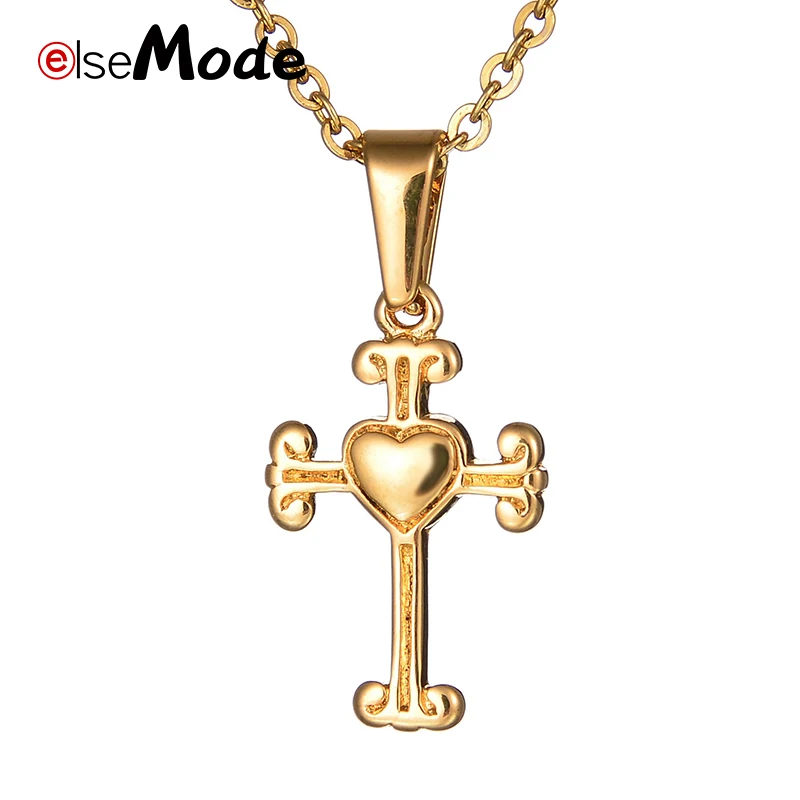 ELSEMODE крошечные крестик Love Heart Титан Нержавеющая сталь подвески ожерелья для Для