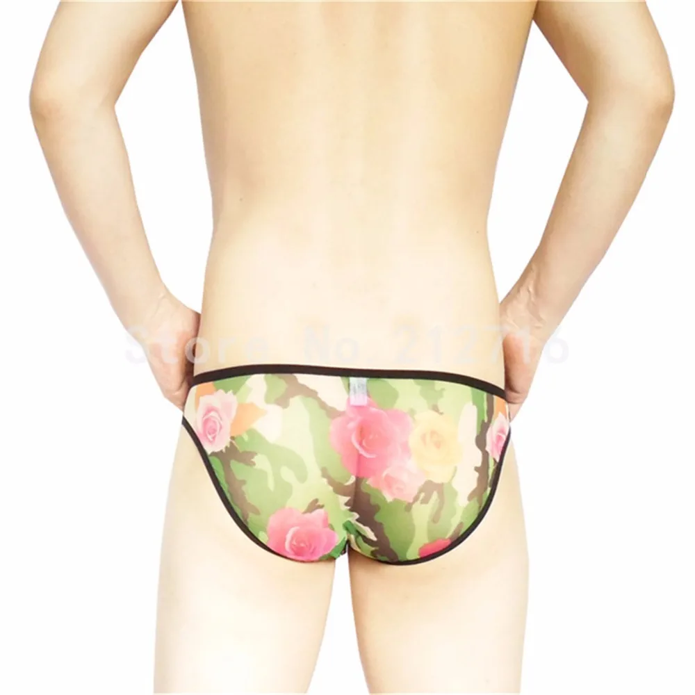 Бесплатная доставка мужские пикантные мягкие прозрачные трусы бикини с принтом