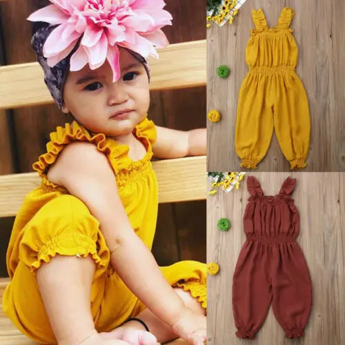 Детский однотонный комбинезон на бретельках без рукавов для новорожденных