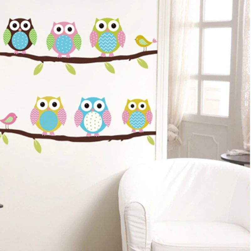Мультфильм шесть Сова на дереве бумага наклейки стену искусство Декор Фреска