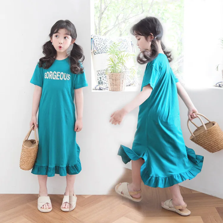 

Платье-рубашка для больших девочек, модное летнее хлопковое платье принцессы с буквенным принтом для детей 4, 6, 8, 10, 12, 14, 16 лет, 2019