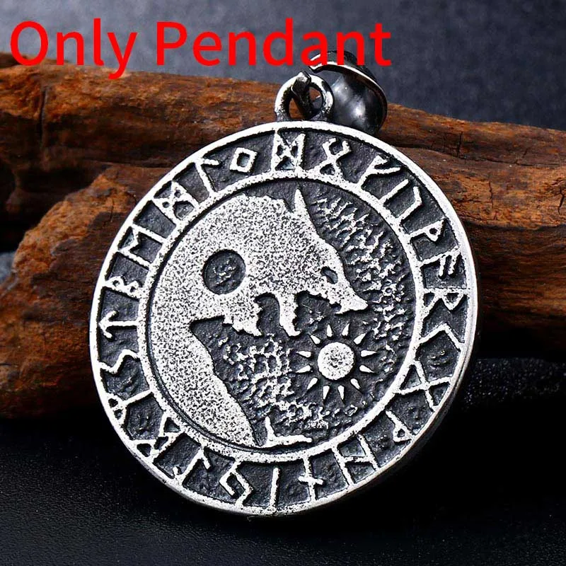 retro only pendant Байер 316L нержавеющая Викинг нордический амулет большая цепь мужские руны скандинавских викингов амулет волк кулон ожерелье ювелирные изделия LP277 - Окраска металла: retro only pendant