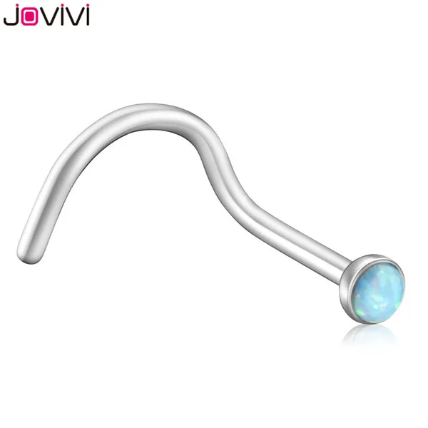 1pc Light Blue JOVIVI, новинка, 1 шт./5 шт., нержавеющая сталь, 1,5 мм, синтетический опал, 20 г, кольцо для носа, шпильки, костная ноздри, шпилька, твист бар, пирсинг, ювелирные изделия - Окраска металла: 1pc Light Blue