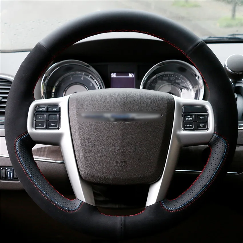 MEWANT Black Artificial Leather Car Steering Wheel Cover for Chrysler 300C 200 Grand Voyager 2011