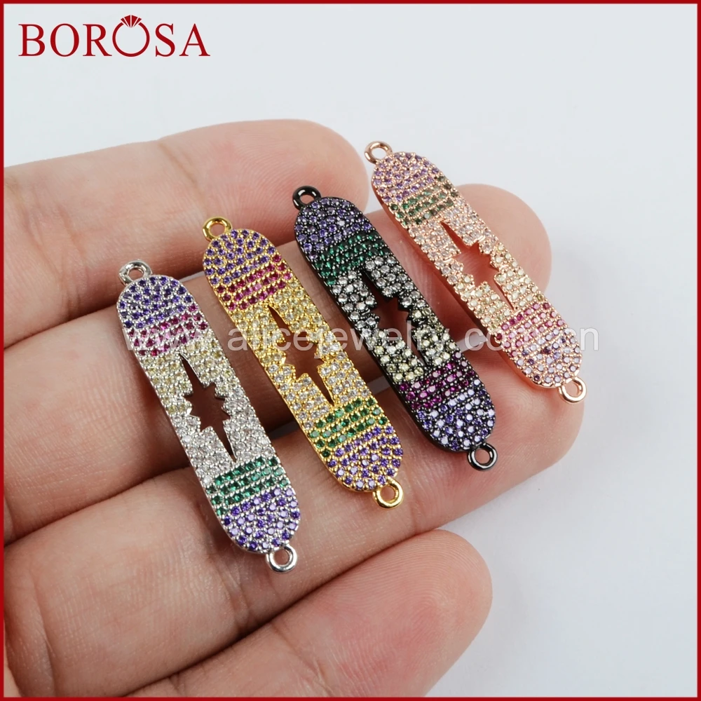 

BOROSA CZ Cubic Zirconia Long Oval Star Druzy Connector for Women,Colorful CZ Stone Bead Drusy Pendant for Necklace Making WX583