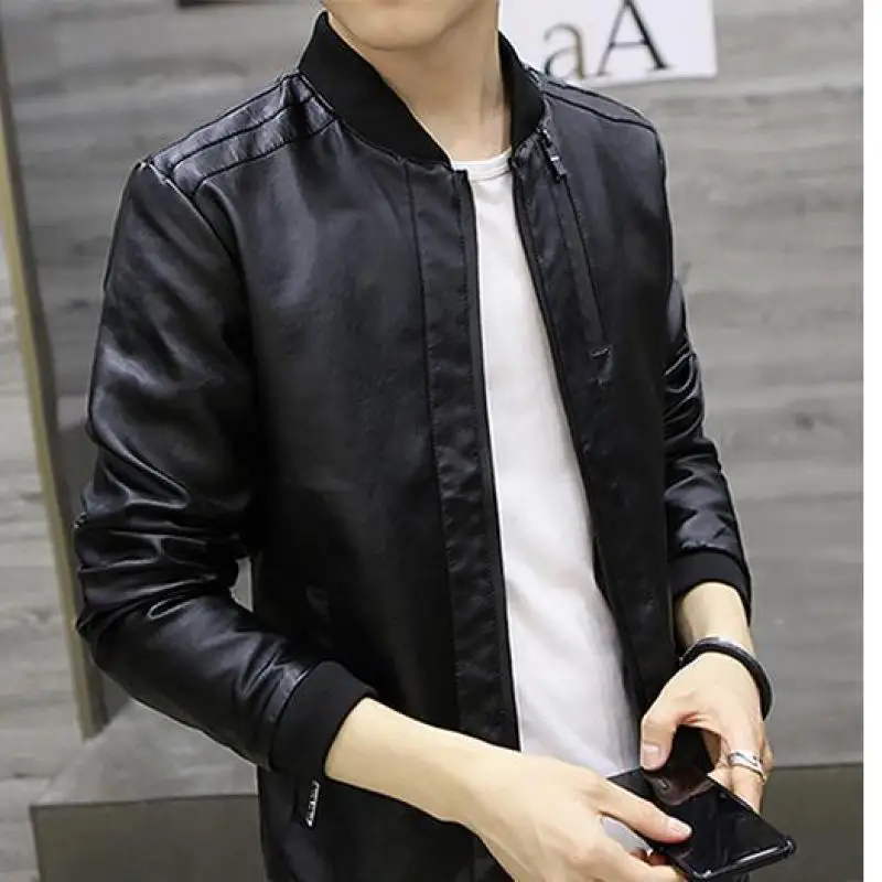 

Men Spring Fashion PU Leather Jacket 2018 Fall Jacket Motorcycle Jacket Chaqueta de cuero para hombres Chaqueta de los hombres