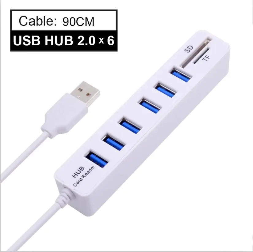 White 6 ports 2.0 CHIPAL usb-хаб комбо 3 порта USB 2,0 концентратор Высокоскоростной разветвитель Мульти USB комбо 2 в 1 SD/TF кард-ридер для ПК ноутбука компьютера - Цвет: White 6 ports 2.0
