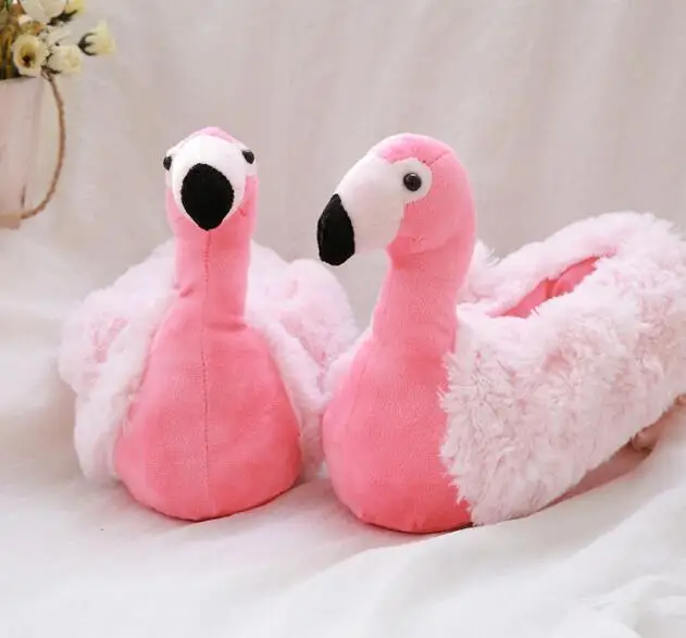 Оптовая продажа Зимние тапочки Шлепанцы с Фламинго Теплые хлопковые перьями