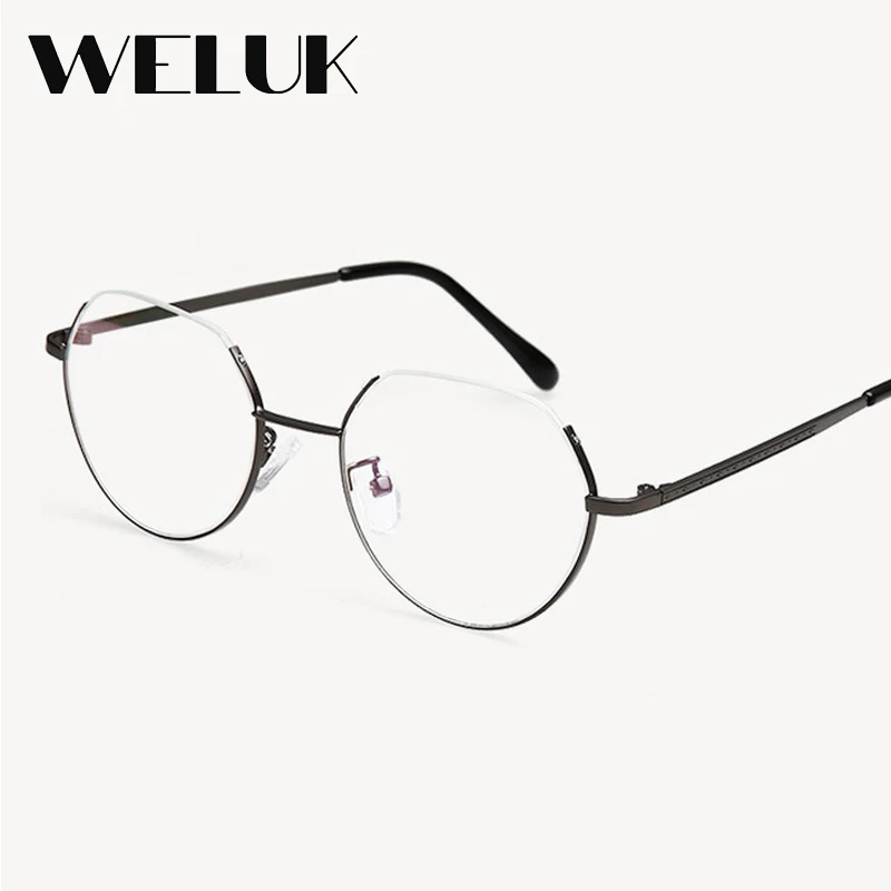 Weluk круглый Flat Top прозрачные очки Женщины Мужчины Металл близорукость моды