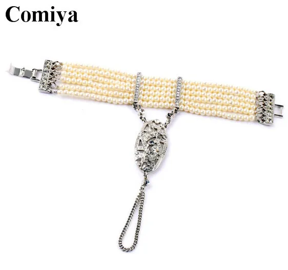 White color pearl bracelet with imitation diamond crystal pendant bangles luxury romantic wedding jewelry gift | Украшения и