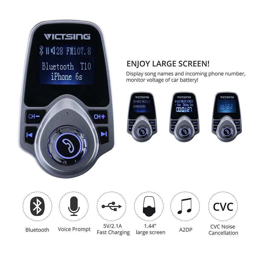VicTsing Bluetooth fm-передатчик USB Автомобильное зарядное устройство беспроводной