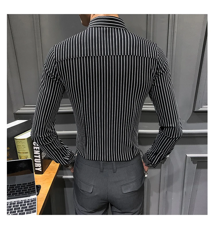 Горячая Распродажа camisa masculina Мода Весна новые мужские рубашки с длинным рукавом slim fit повседневные полосатые рубашки для мужчин качество одежды