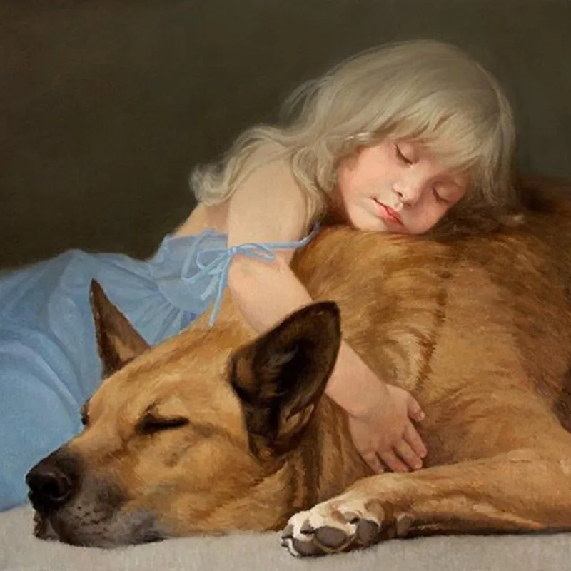 Алмазная вышивка с изображением девушки собаки | Дом и сад