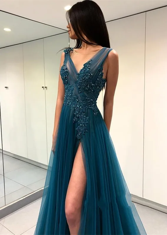 Длинное вечернее платье с v образным вырезом сексуальные платья высоким разрезом