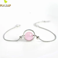 nature pink crystal beads circle real 925 sterling silver bracelets for women fashion fine jewelry bracelets bangles flyleaf
