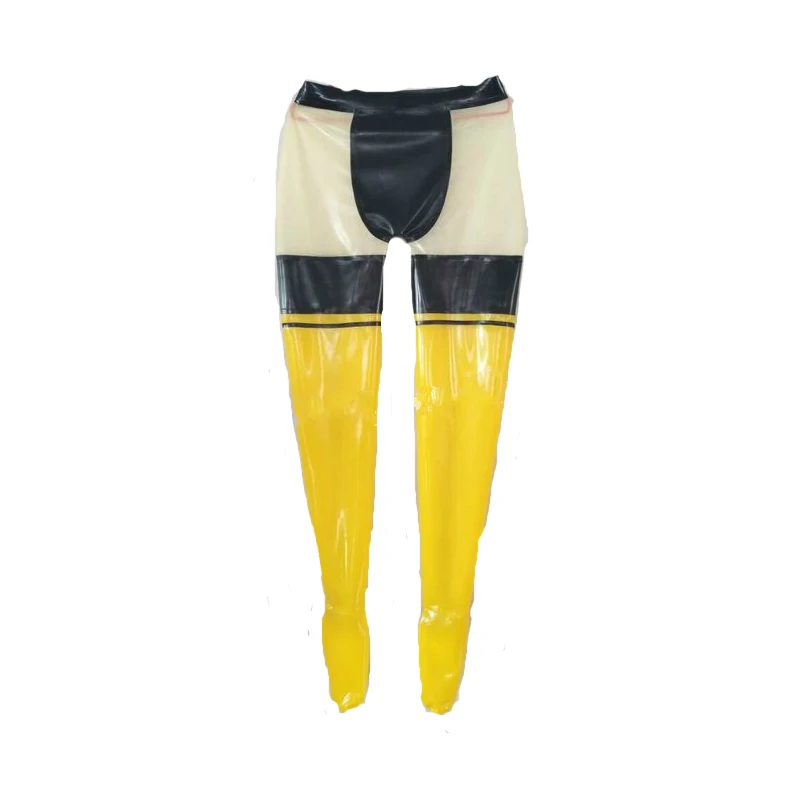 

New Latex Trousers Rubber Sexy Woman Black Yellow Long Pants 0.4mm Size XXS-XXL