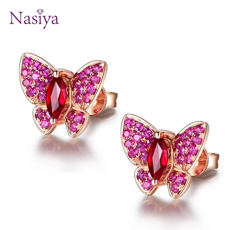 Женские серьги гвоздики из серебра 925 пробы с розовым кристаллом|Серьги-гвоздики|