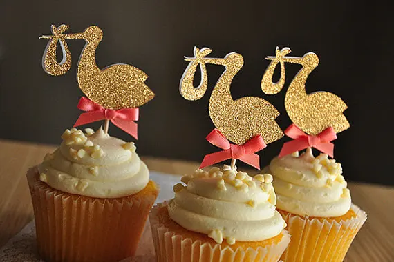Блеск storks кекс Toppers baby shower День рождения украшения для торта вечеринки выбор