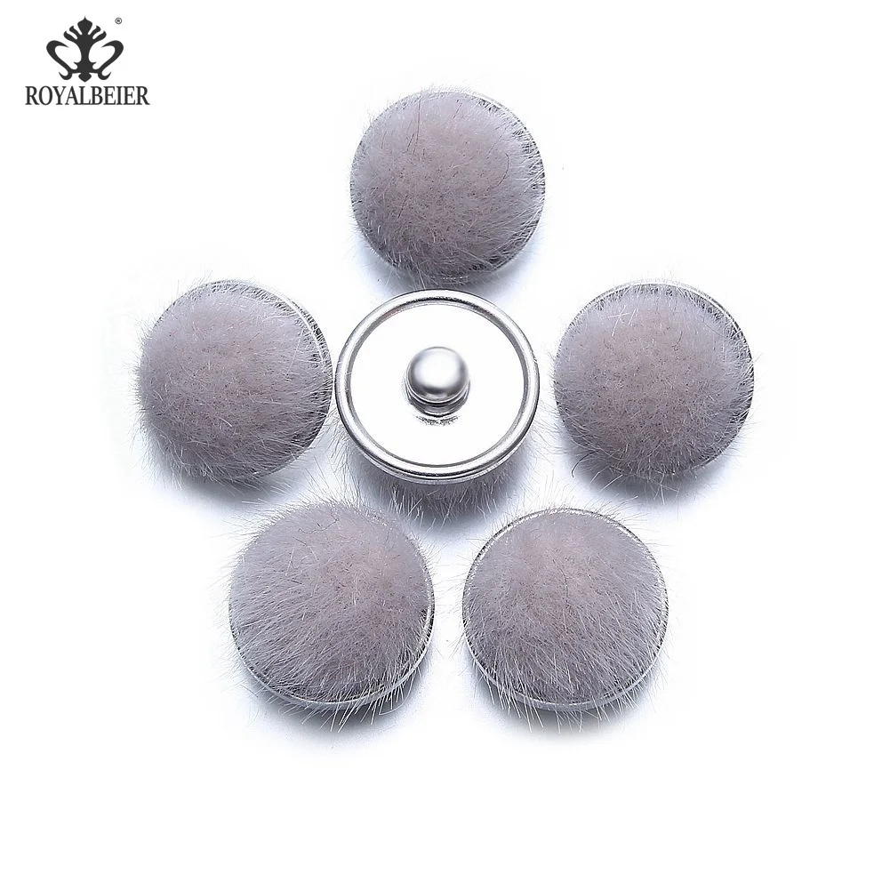 

RoyalBeier Mink Hair 18mm Snap Buttons 6pcs/Lot Multicolor Cabochon Fur Snaps For DIY Bracelets Charm Unisex Jewelry Bijoux