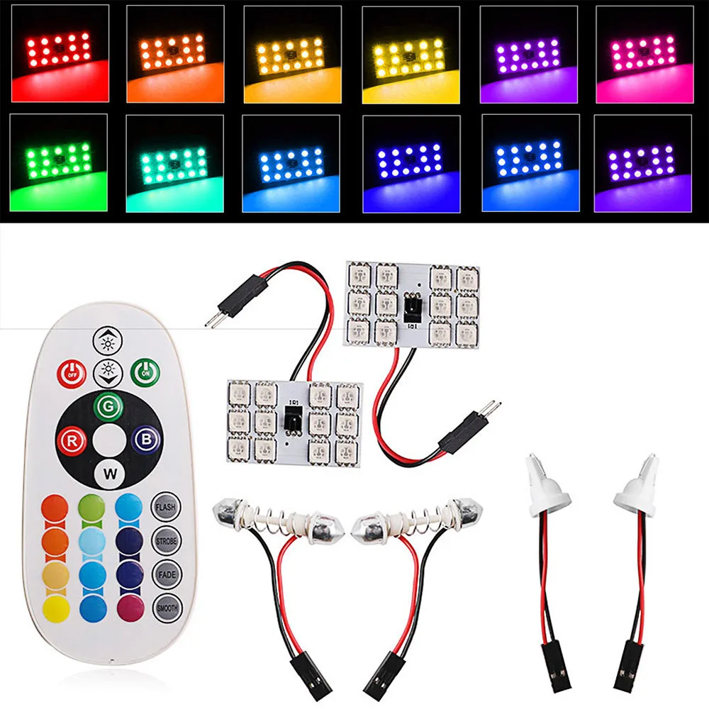

Super Bright 2pcs T10 SMD 5050 RGB Bulb 12 LED Car Interior Dome Plate Light Reading Lamp W/Remote Controller DC 12V