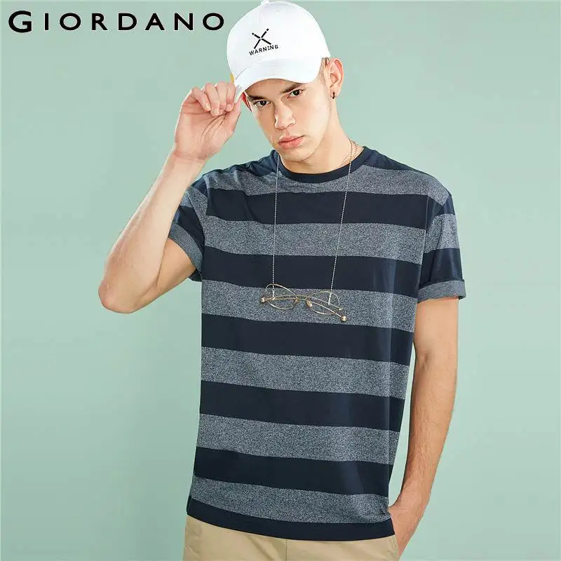 Giordano мужская футболка из натурального хлопка с короткими рукавами в полоску