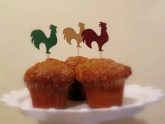 

Rooster cupcake toppers rustic barn Wedding Food Picks Bridal shower Bachelorette tea party muffin decorations