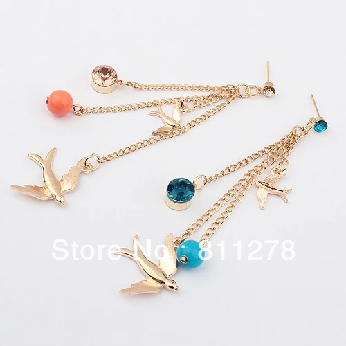 1PCS Stripe fashion triangle metal stud earrings multicolor crystal bow earrring earring wholesale jewelry new | Украшения и