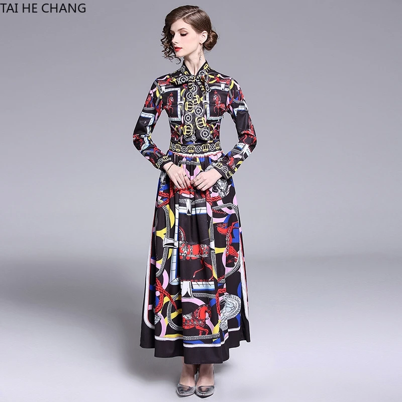 

Women New Fashion Summer Spring Vintage Party Shirt Long Sleeve Maxi Print Work Runway Bodycon Casual Office Dress