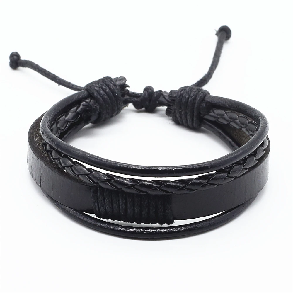 Плетеный плетеный браслет из натуральной кожи ручной работы многослойная