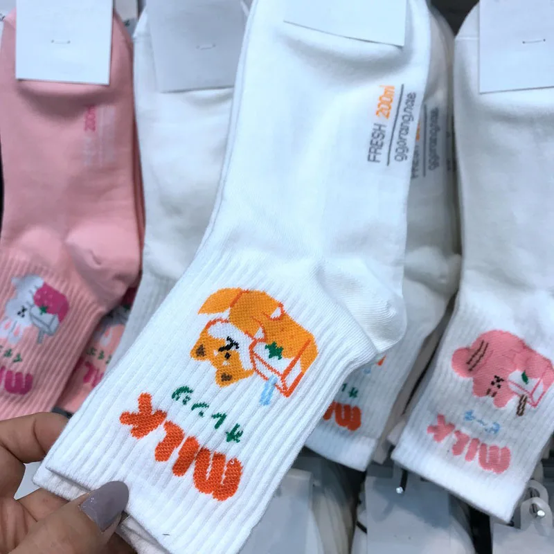 [COSPLACOOL] Новинка Теплый Письмо молоко Носки милые забавные Harajuku Мультфильм Белый